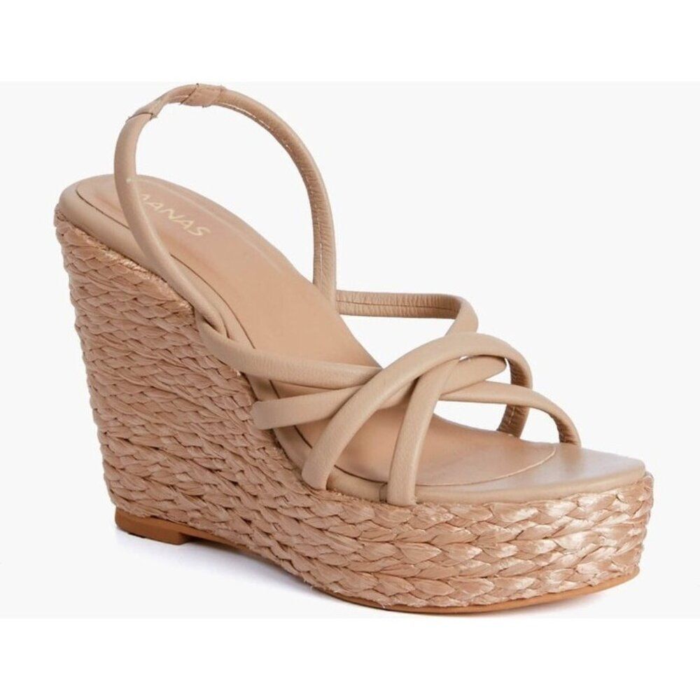 Kaanas - 8 M Margaritas Raffia Strappy Wedge Sandal In Sand Leather
